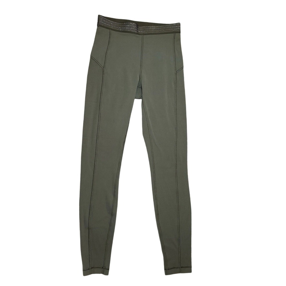 Lululemon Principal Dancer Tight Women 4 Olive Green Metallic Waistband
